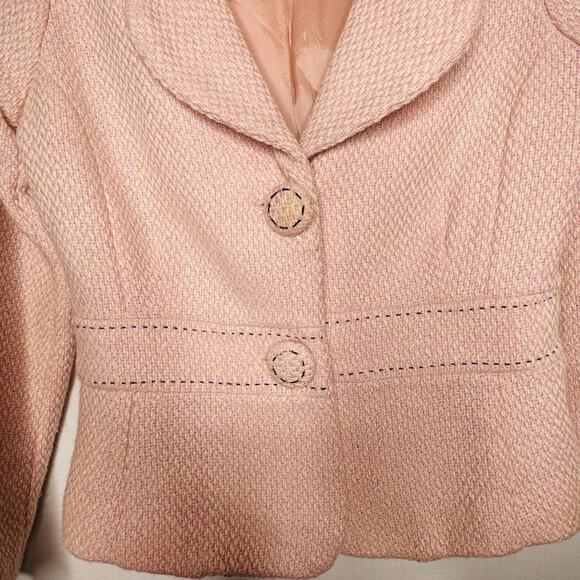 Elevenses Pink Tweed Blazer Back Bow Contrast Stitching Elle Woods Office Siren - Picture 4 of 10
